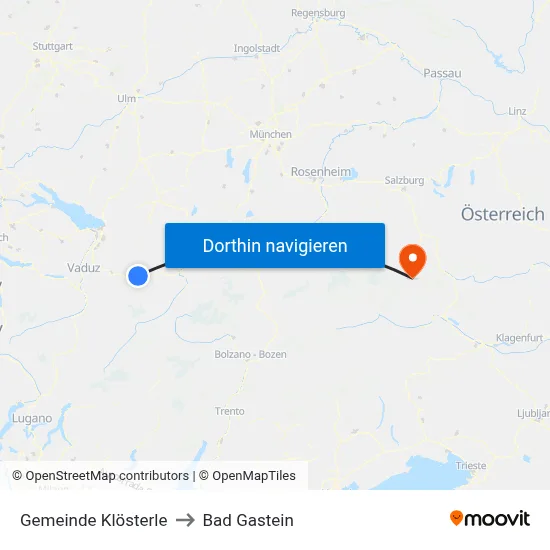 Gemeinde Klösterle to Bad Gastein map