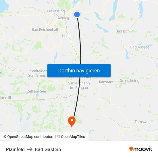Plainfeld to Bad Gastein map