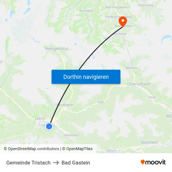 Gemeinde Tristach to Bad Gastein map