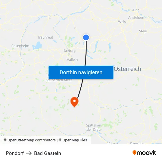 Pöndorf to Bad Gastein map