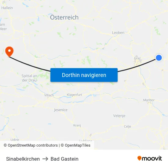 Sinabelkirchen to Bad Gastein map