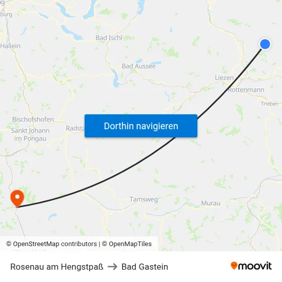 Rosenau am Hengstpaß to Bad Gastein map