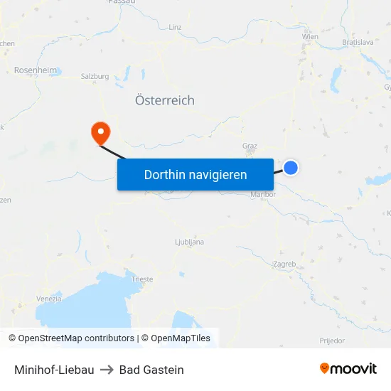 Minihof-Liebau to Bad Gastein map