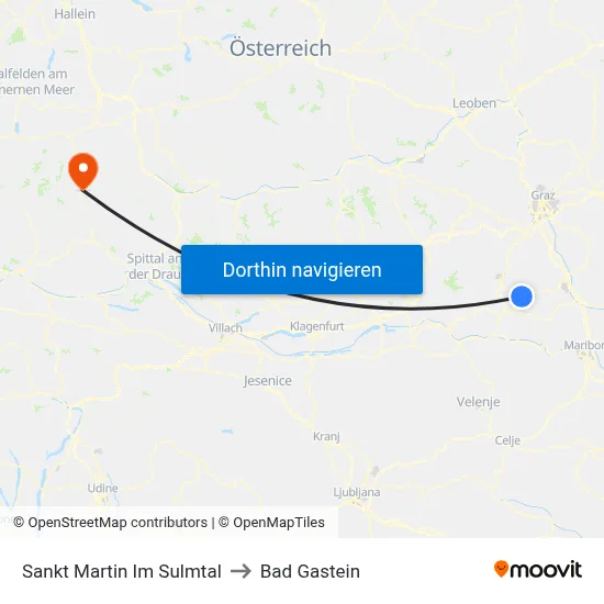 Sankt Martin Im Sulmtal to Bad Gastein map
