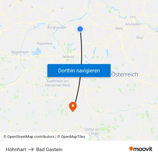 Höhnhart to Bad Gastein map