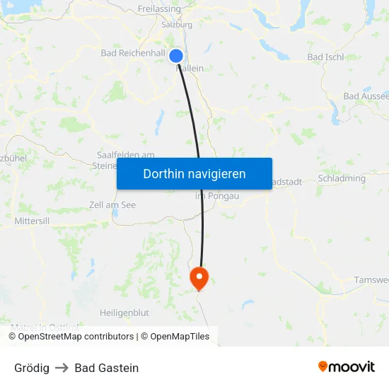 Grödig to Bad Gastein map