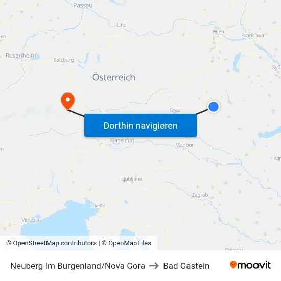 Neuberg Im Burgenland/Nova Gora to Bad Gastein map
