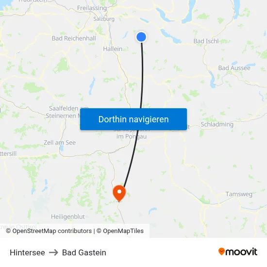 Hintersee to Bad Gastein map