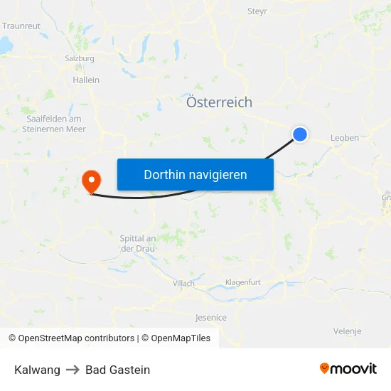 Kalwang to Bad Gastein map