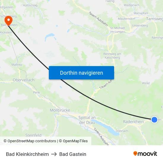 Bad Kleinkirchheim to Bad Gastein map