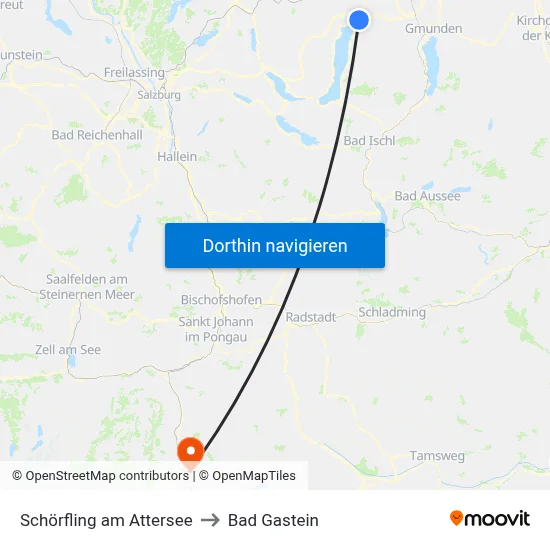 Schörfling am Attersee to Bad Gastein map
