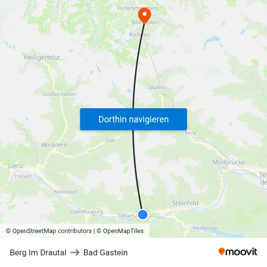 Berg Im Drautal to Bad Gastein map