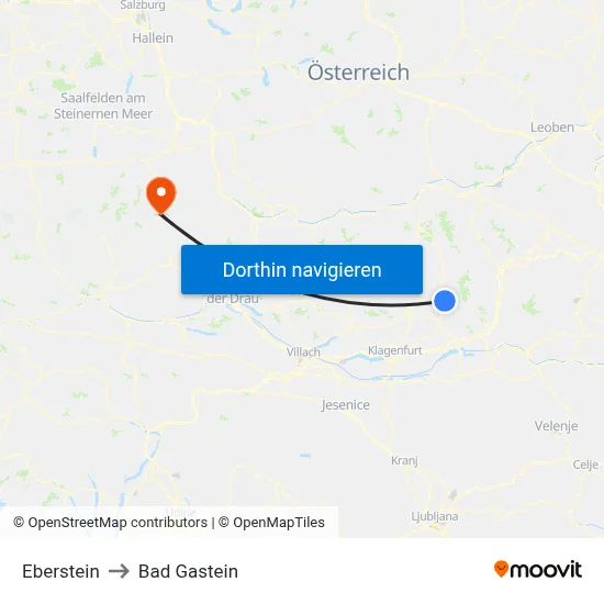 Eberstein to Bad Gastein map