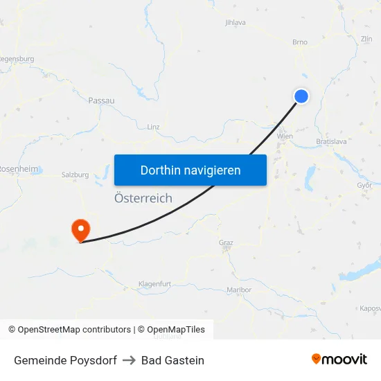 Gemeinde Poysdorf to Bad Gastein map