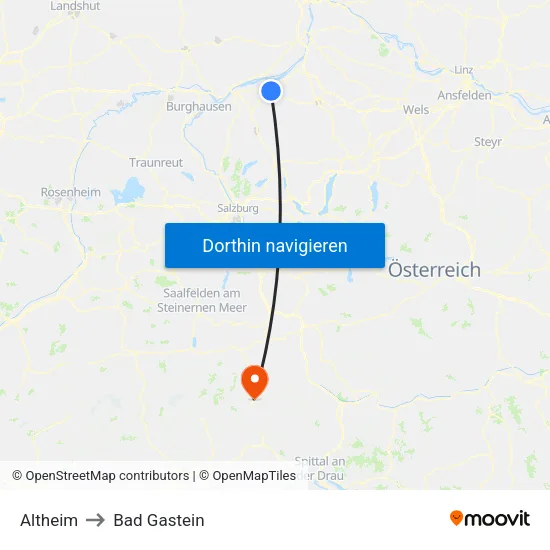 Altheim to Bad Gastein map