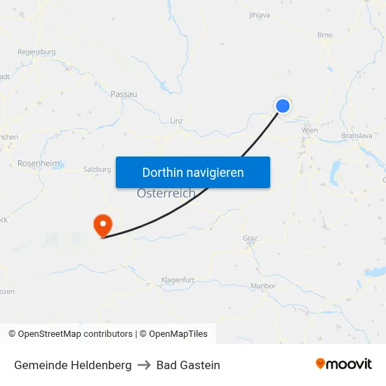 Gemeinde Heldenberg to Bad Gastein map