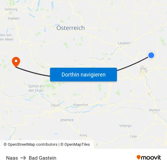Naas to Bad Gastein map