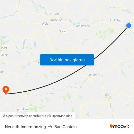 Neustift-Innermanzing to Bad Gastein map