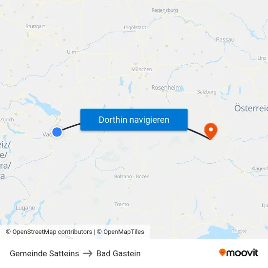 Gemeinde Satteins to Bad Gastein map