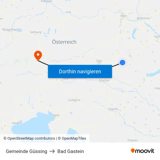 Gemeinde Güssing to Bad Gastein map
