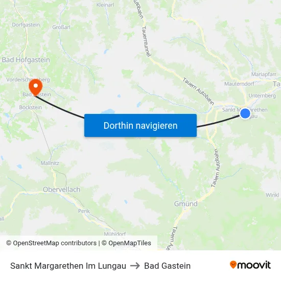 Sankt Margarethen Im Lungau to Bad Gastein map