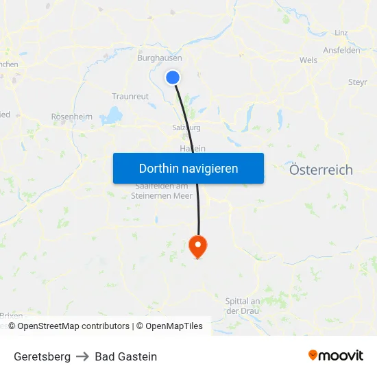 Geretsberg to Bad Gastein map