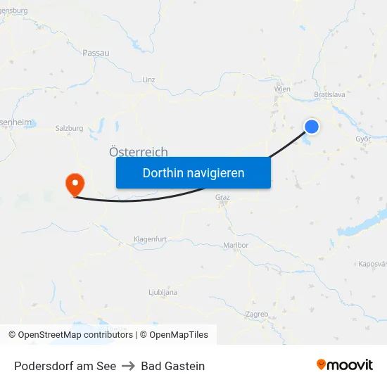 Podersdorf am See to Bad Gastein map