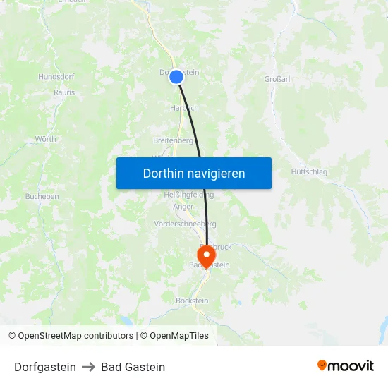 Dorfgastein to Bad Gastein map
