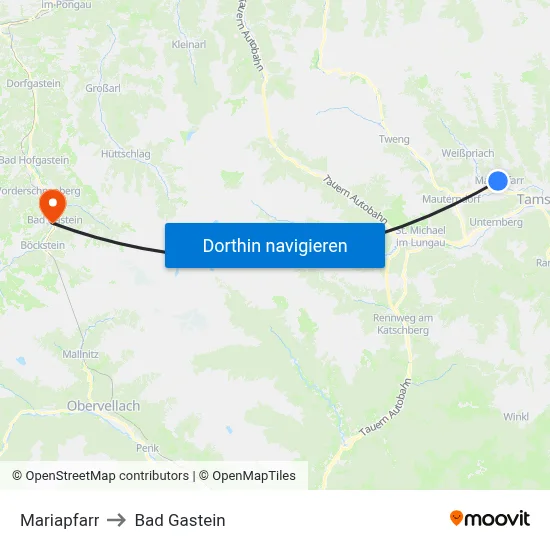 Mariapfarr to Bad Gastein map