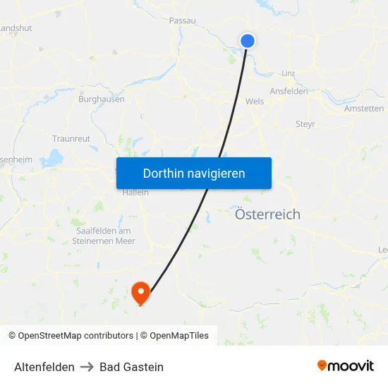 Altenfelden to Bad Gastein map