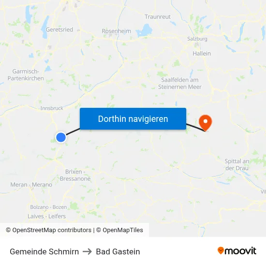 Gemeinde Schmirn to Bad Gastein map