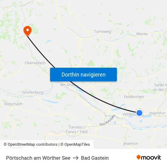 Pörtschach am Wörther See to Bad Gastein map