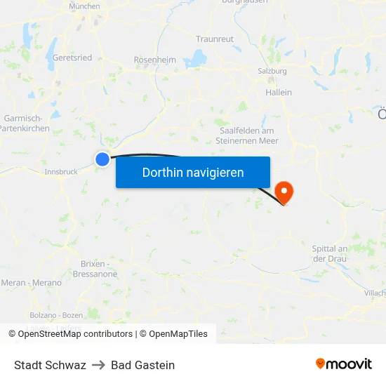 Stadt Schwaz to Bad Gastein map