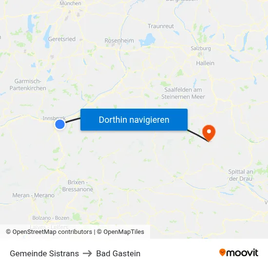 Gemeinde Sistrans to Bad Gastein map
