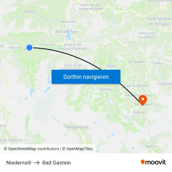 Niedernsill to Bad Gastein map