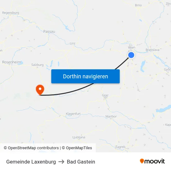 Gemeinde Laxenburg to Bad Gastein map
