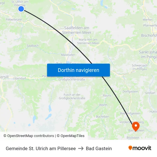 Gemeinde St. Ulrich am Pillersee to Bad Gastein map