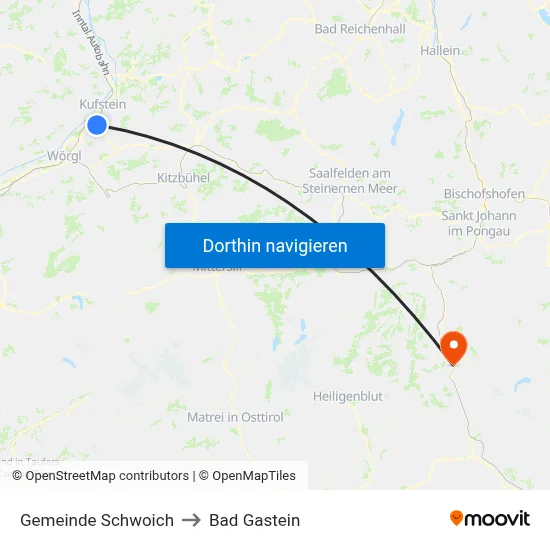 Gemeinde Schwoich to Bad Gastein map