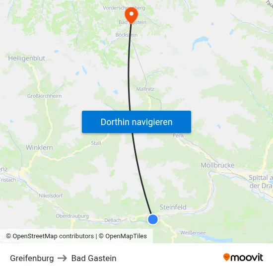 Greifenburg to Bad Gastein map