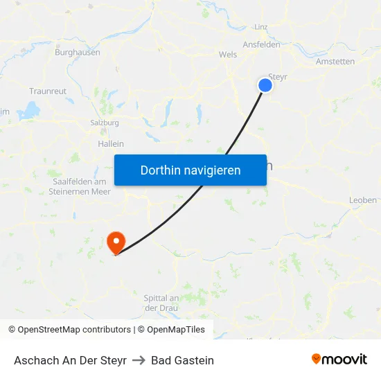 Aschach An Der Steyr to Bad Gastein map