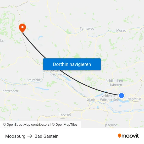 Moosburg to Bad Gastein map