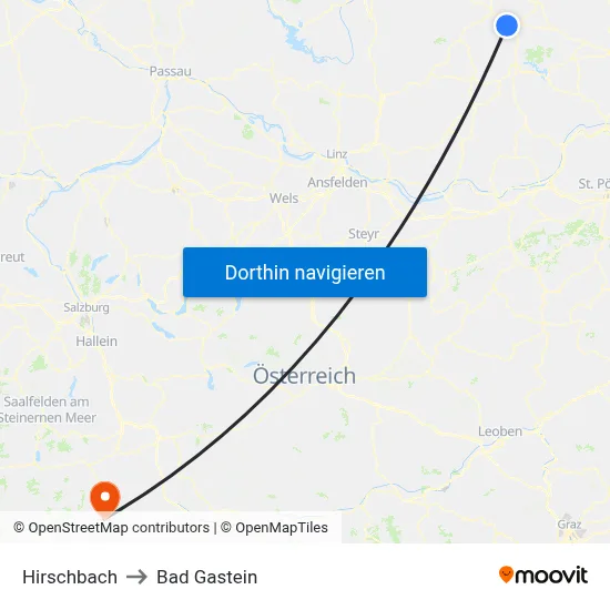Hirschbach to Bad Gastein map