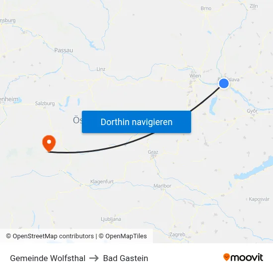 Gemeinde Wolfsthal to Bad Gastein map