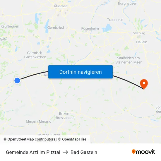 Gemeinde Arzl Im Pitztal to Bad Gastein map