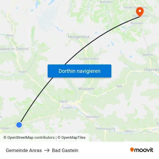 Gemeinde Anras to Bad Gastein map