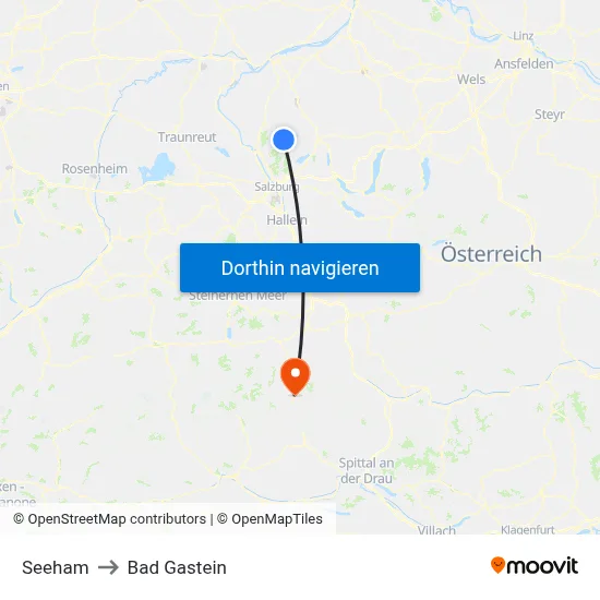 Seeham to Bad Gastein map