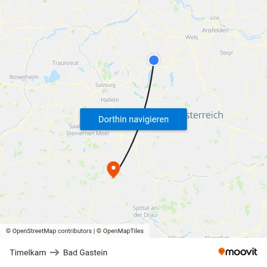 Timelkam to Bad Gastein map