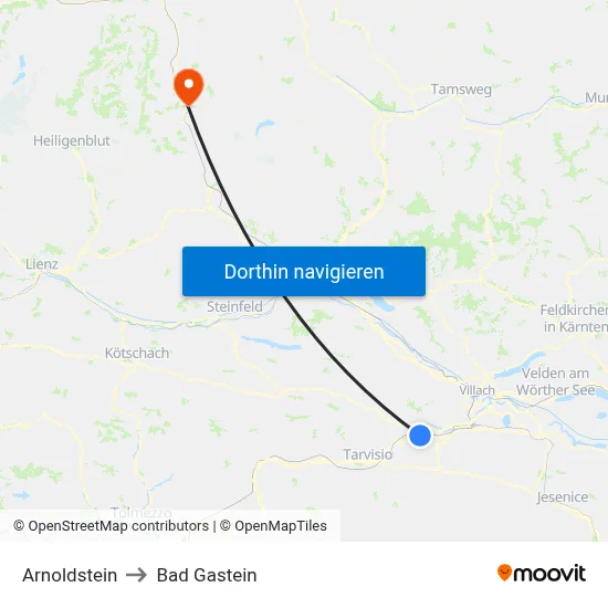 Arnoldstein to Bad Gastein map