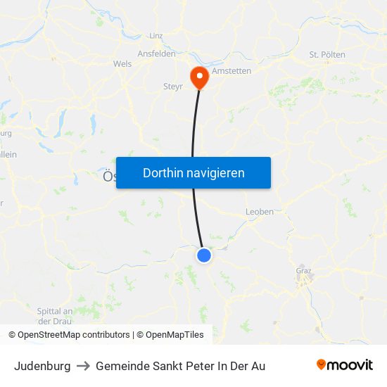 Judenburg to Gemeinde Sankt Peter In Der Au map
