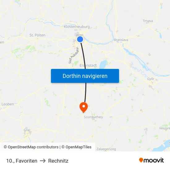 10., Favoriten to Rechnitz map